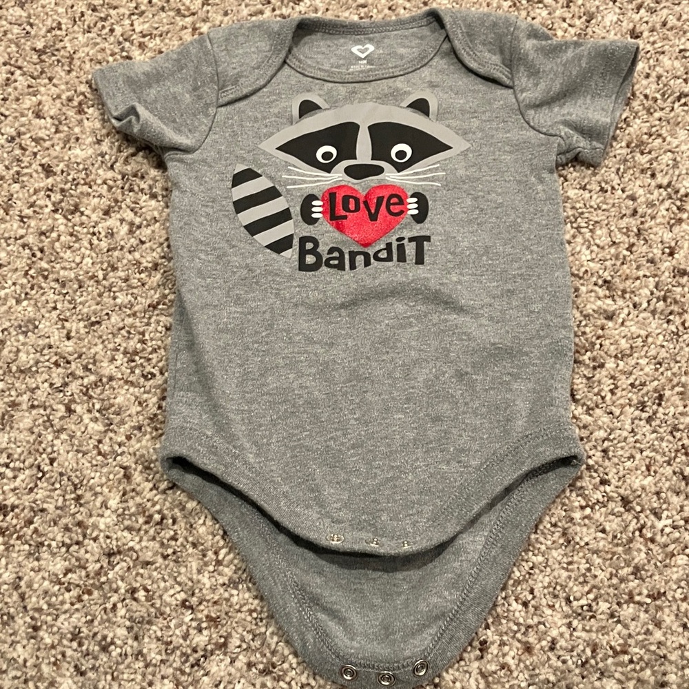 Gray Love Bandit Raccoon Onesie 12 Months